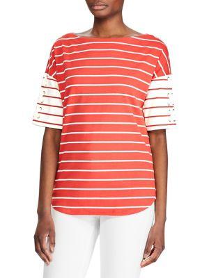 Lauren Ralph Lauren Striped Cotton Lace-up Top