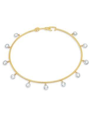 Crislu Dangling Gems 18k Gold Plated Bezel Bangle Bracelet