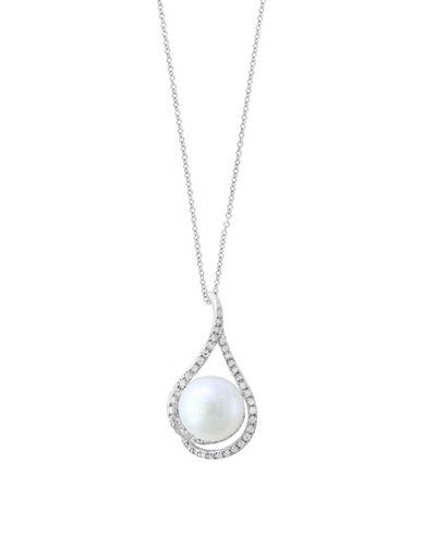 Effy 8mm White Pearl, Diamond And 14k White Gold Teardrop Pendant Necklace