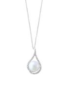 Effy 8mm White Pearl, Diamond And 14k White Gold Teardrop Pendant Necklace