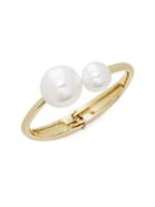 Design Lab Goldtone And Faux Pearl Hinged Cuff Bracelet