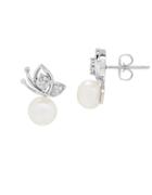 Lord & Taylor 7-7.5mm White Freshwater Pearl, Diamond And Sterling Silver Earrings