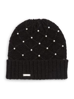 Karl Lagerfeld Paris Diamond Knit Faux-pearl Hat