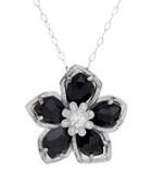Lord & Taylor Diamond, Sterling Silver And Onyx Flower Pendant Necklace
