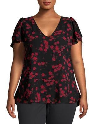 Michael Michael Kors Plus Eden Rose Flutter Sleeve Top