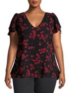 Michael Michael Kors Plus Eden Rose Flutter Sleeve Top