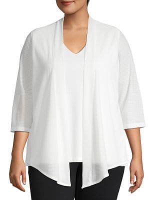 Calvin Klein Plus Textured Three-quarter Sleeve Cardigan