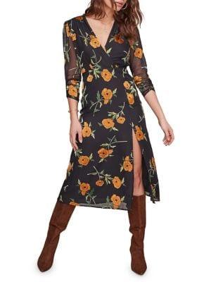 Astr The Label Joni Floral Faux Wrap Midi Dress