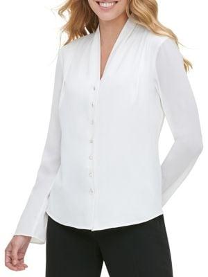 Tommy Hilfiger Pleat-neck Button-front Blouse