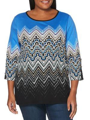 Rafaella Plus Pattern Three Quarter Sleeve Top