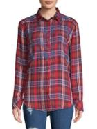 Free People Embroidered Plaid Button-down Shirt