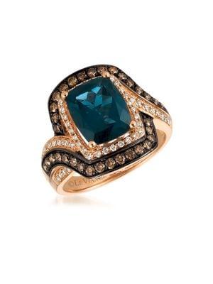 Le Vian 14k Strawberry Gold? Deep Sea Blue Topaz&trade;, Chocolate Diamonds? And Vanilla Diamonds? Swirl Cushion Ring
