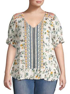 Lucky Brand Plus Border-print Top