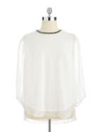 Adrianna Papell Cold Shoulder Blouse With Beaded Collar