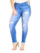 City Chic Distressed Frayed-hem Washed Jeans