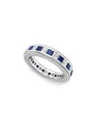 Lord & Taylor Rhodium Plated Sterling Silver, Simulated Blue Sapphire & Cubic Zirconia Eternity Band Ring