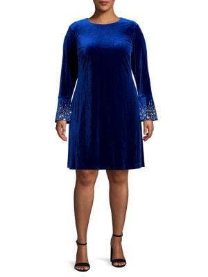 Calvin Klein Plus Embellished Bell-sleeve Velvet Dress