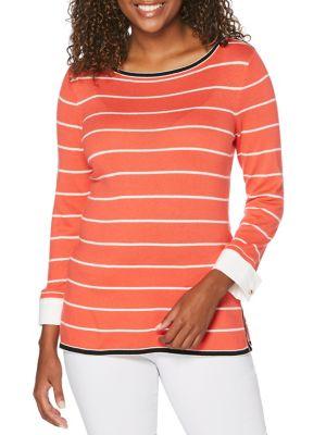 Rafaella Petite Contrast Striped Sweater