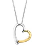 Lord & Taylor Sterling Silver And 14 Kt. Yellow Gold Diamond Heart Pendant