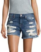 Seven For All Mankind Frayed-cuff Distressed Denim Shorts