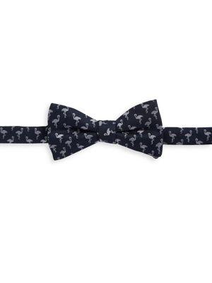 Black Brown Embroidered Flamingo Silk Bow Tie