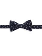 Black Brown Embroidered Flamingo Silk Bow Tie