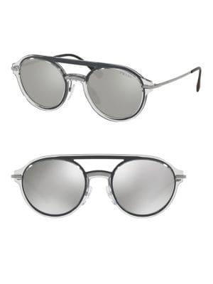 Prada 51mm Oval Aviator Mirrored Sunglasses