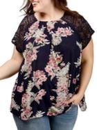 Lucky Brand Plus Floral-print Lace Short-sleeve Top