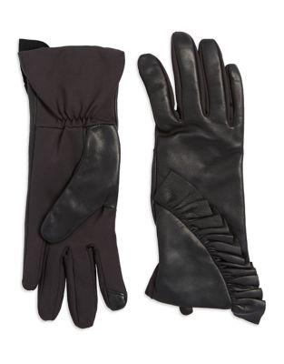 Lord & Taylor Ruffled Leather Back Gloves
