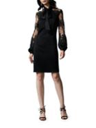 Kay Unger Lace Sleeve Tie-neck Dress