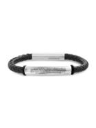 Lord & Taylor Stainless Steel & Leather Prayer Bar Braided Bracelet