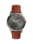 Fossil Minimalist Stainless Steel & Leather-strap 3-hand Watch