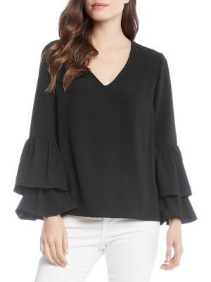 Karen Kane V-neck Ruffle-sleeve Satin Top