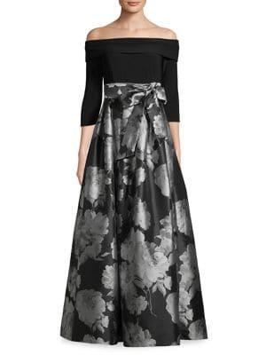 Eliza J Off-the-shoulder Floral-print Ball Gown