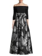 Eliza J Off-the-shoulder Floral-print Ball Gown