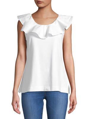 Imnyc Isaac Mizrahi Poplin Abstract Ruffle Top