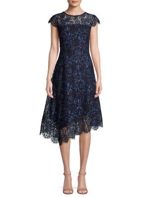 Donna Karan Asymmetrical Lace Midi Dress