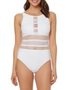 Bleu By Rod Beattie Hi-neck Crochet One-piece Swimsuit