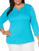 Rafaella Plus Quarter-sleeve Grommet-neck Front-zip Top