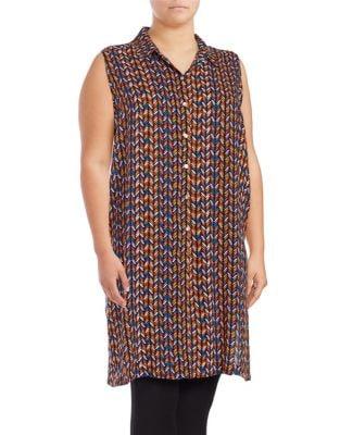 Context Plus Button Front Sleeveless Tunic Top