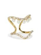 Vince Camuto Faux Pearl And Crystal Double Row Open Ring