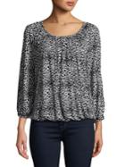 Michael Michael Kors Wavy Printed Puffed-sleeve Top