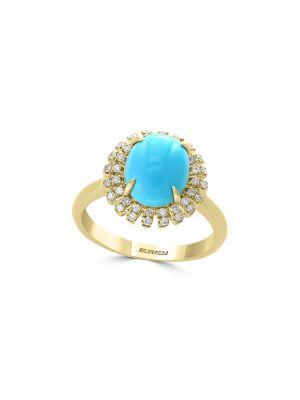 Effy Turquesa Diamond, Turquoise & 14k Yellow Gold Ring