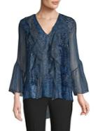 Elie Tahari Beverley Burnout Velvet Ruffle Blouse
