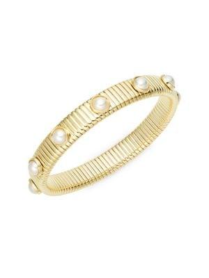 Design Lab Beaded Goldtone Coil Stretch Bracelet