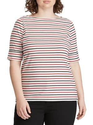 Lauren Ralph Lauren Plus Slim-fit Boatneck Cotton Top