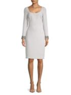 Badgley Mischka Platinum Embellished Long-sleeve Dress