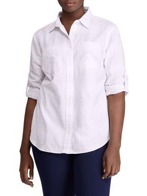 Lauren Ralph Lauren Plus Plaid Rolled-cuff Cotton Shirt