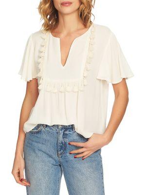 1.state Tassel Trim Split Neck Blouse