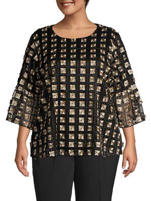 Calvin Klein Plus Embroidered Bell-sleeve Top